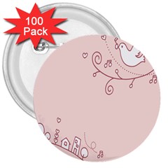 Bird City Sing Pink Notes Music 3  Buttons (100 Pack)  by Alisyart