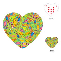 Animals Fish Green Pink Blue Green Yellow Water River Sea Playing Cards (heart) 