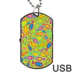 Animals Fish Green Pink Blue Green Yellow Water River Sea Dog Tag Usb Flash (one Side) by Alisyart