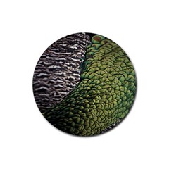 Bird Feathers Green Brown Rubber Round Coaster (4 Pack)  by Alisyart