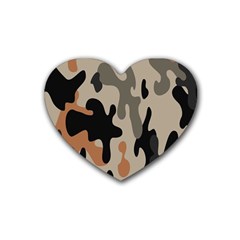 Camouflage Army Disguise Grey Orange Black Rubber Coaster (heart)  by Alisyart