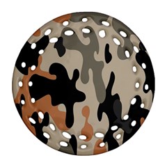 Camouflage Army Disguise Grey Orange Black Round Filigree Ornament (two Sides)