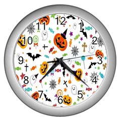 Candy Pumpkins Bat Helloween Star Hat Wall Clocks (silver)  by Alisyart