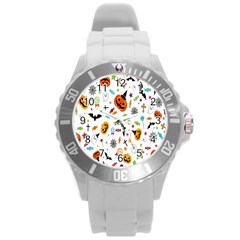 Candy Pumpkins Bat Helloween Star Hat Round Plastic Sport Watch (l)