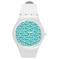 Cloud Blue Sky Sea Beach Bird Round Plastic Sport Watch (m)