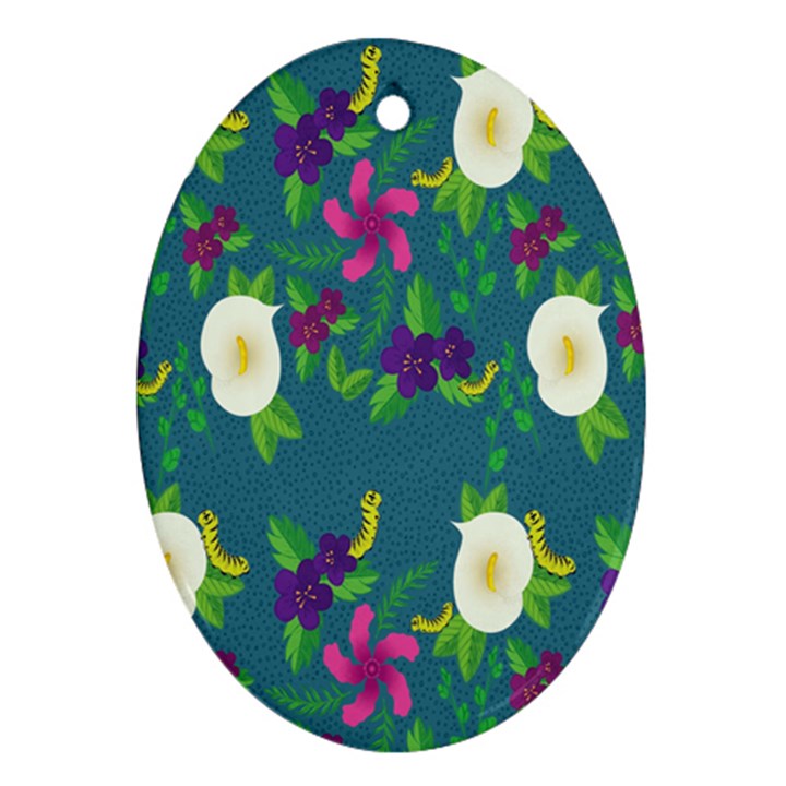Caterpillar Flower Floral Leaf Rose White Purple Green Yellow Animals Oval Ornament (Two Sides)