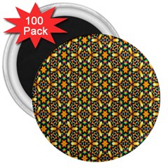 Caleidoskope Star Glass Flower Floral Color Gold 3  Magnets (100 Pack) by Alisyart