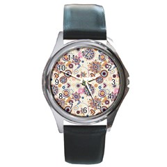 Flower Arrangements Season Floral Purple Love Heart Round Metal Watch