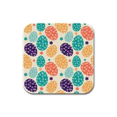 Egg Flower Floral Circle Orange Purple Blue Rubber Square Coaster (4 Pack)  by Alisyart