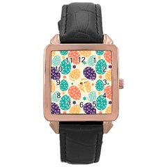 Egg Flower Floral Circle Orange Purple Blue Rose Gold Leather Watch 