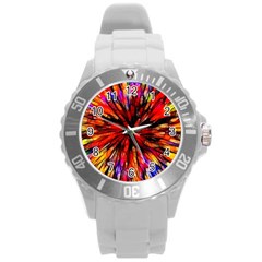 Color Batik Explosion Colorful Round Plastic Sport Watch (l) by Amaryn4rt