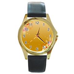 Flower Arrangements Season Floral Orange Round Gold Metal Watch