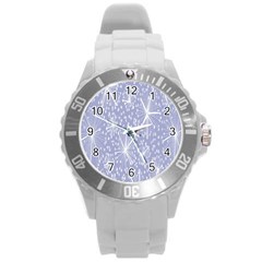 Floral Gray Springtime Flower Round Plastic Sport Watch (l)