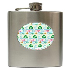 Flower Arrangements Season Sunflower Green Blue Pink Red Waves Hip Flask (6 Oz)