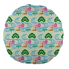 Flower Arrangements Season Sunflower Green Blue Pink Red Waves Large 18  Premium Round Cushions by Alisyart