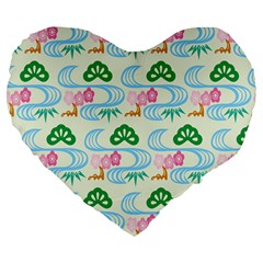 Flower Arrangements Season Sunflower Green Blue Pink Red Waves Large 19  Premium Flano Heart Shape Cushions by Alisyart