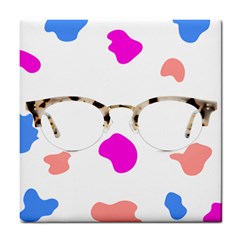 Glasses Blue Pink Brown Tile Coasters