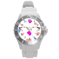 Glasses Blue Pink Brown Round Plastic Sport Watch (l)