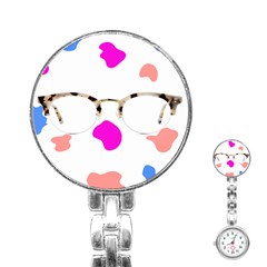 Glasses Blue Pink Brown Stainless Steel Nurses Watch