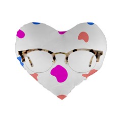 Glasses Blue Pink Brown Standard 16  Premium Flano Heart Shape Cushions by Alisyart