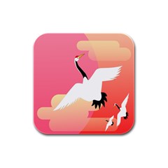 Goose Swan Pink Orange White Animals Fly Rubber Square Coaster (4 Pack)  by Alisyart