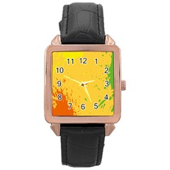 Paint Stains Spot Yellow Orange Green Rose Gold Leather Watch 