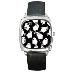 Ghost Halloween Pattern Square Metal Watch by Amaryn4rt