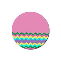 Easter Chevron Pattern Stripes Rubber Coaster (round)  by Amaryn4rt