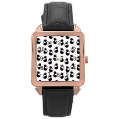 Cat Seamless Animal Pattern Rose Gold Leather Watch  by Amaryn4rt