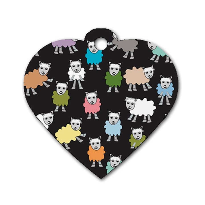 Sheep Cartoon Colorful Dog Tag Heart (One Side)