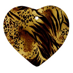 Stripes Tiger Pattern Safari Animal Print Heart Ornament (two Sides) by Amaryn4rt