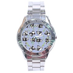 Panda Tile Cute Pattern Blue Stainless Steel Analogue Watch