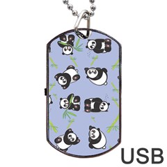 Panda Tile Cute Pattern Blue Dog Tag Usb Flash (one Side)