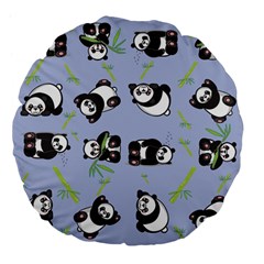 Panda Tile Cute Pattern Blue Large 18  Premium Flano Round Cushions by Amaryn4rt