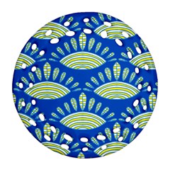 Sea Shells Blue Yellow Round Filigree Ornament (two Sides)