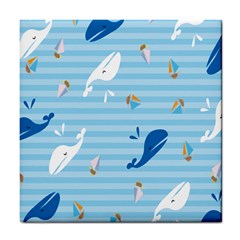 Whaling Ship Blue Sea Beach Animals Tile Coasters by Alisyart