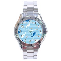 Whaling Ship Blue Sea Beach Animals Stainless Steel Analogue Watch