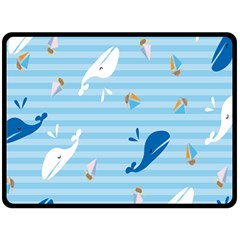 Whaling Ship Blue Sea Beach Animals Double Sided Fleece Blanket (large) 