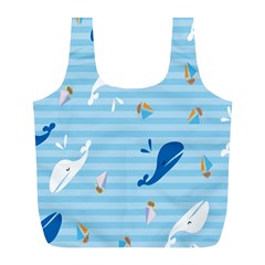Whaling Ship Blue Sea Beach Animals Full Print Recycle Bags (l) 