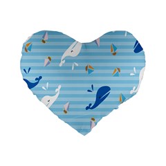 Whaling Ship Blue Sea Beach Animals Standard 16  Premium Flano Heart Shape Cushions by Alisyart