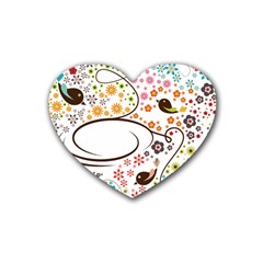 Flower Floral Rose Sunflower Bird Back Color Orange Purple Yellow Red Rubber Coaster (Heart) 