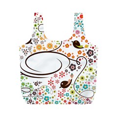 Flower Floral Rose Sunflower Bird Back Color Orange Purple Yellow Red Full Print Recycle Bags (M) 