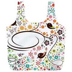 Flower Floral Rose Sunflower Bird Back Color Orange Purple Yellow Red Full Print Recycle Bags (L) 