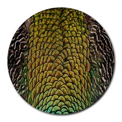 Colorful Iridescent Feather Bird Color Peacock Round Mousepads by Amaryn4rt