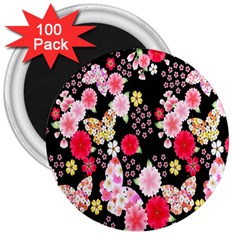 Flower Arrangements Season Rose Butterfly Floral Pink Red Yellow 3  Magnets (100 Pack)