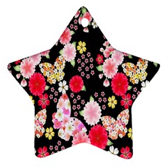 Flower Arrangements Season Rose Butterfly Floral Pink Red Yellow Star Ornament (two Sides)