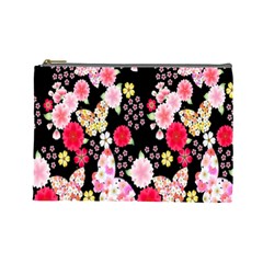 Flower Arrangements Season Rose Butterfly Floral Pink Red Yellow Cosmetic Bag (large) 