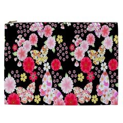 Flower Arrangements Season Rose Butterfly Floral Pink Red Yellow Cosmetic Bag (xxl) 