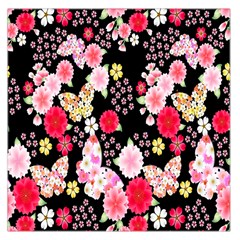 Flower Arrangements Season Rose Butterfly Floral Pink Red Yellow Large Satin Scarf (square)