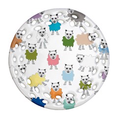 Sheep Cartoon Colorful Round Filigree Ornament (two Sides)